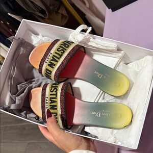 Dior Gradient Slide Sandals - Pink, Red, Yellow